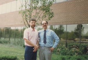 Dr. Dmitri Kavtaradze (right) with Urban Wildlife Research Center biologist Lowell Adams, August 1988.